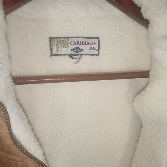 Caribbean Joe Fleece Lined  Cozy Warm Tan Suede Zip Front Vest Size L - Picture 3 of 4